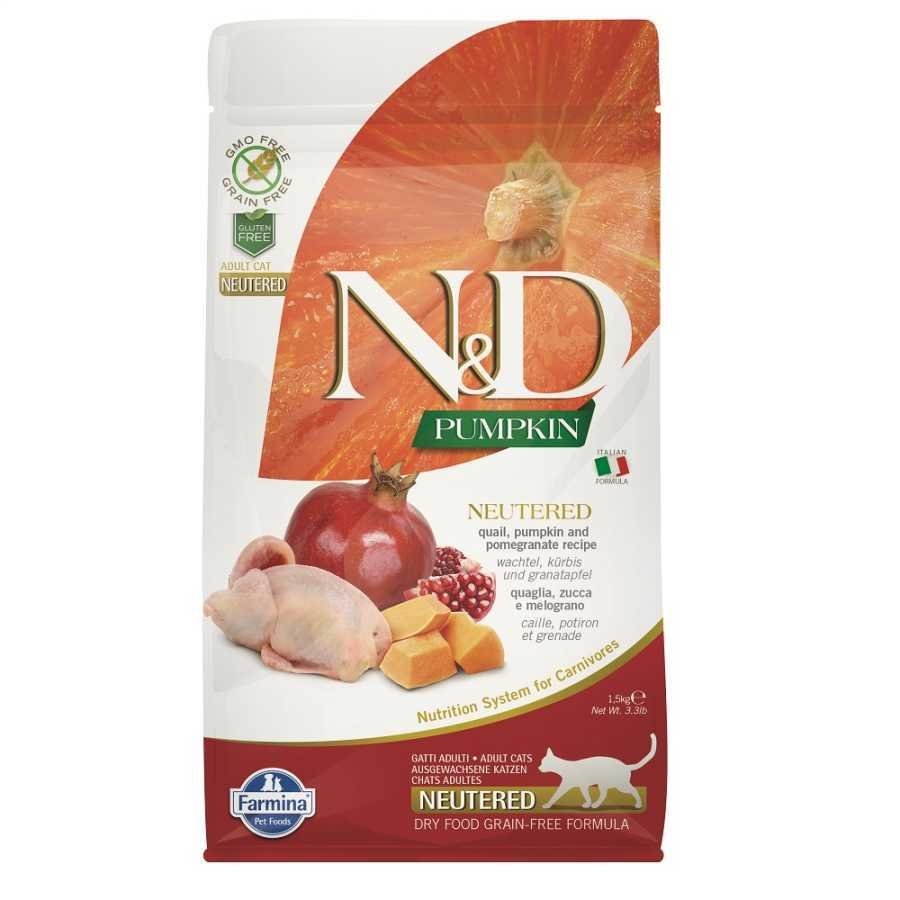 N&amp;D Balkabaklı Bıldırcınlı Narlı Kısır Kedi Maması 1.5 Kg Petza