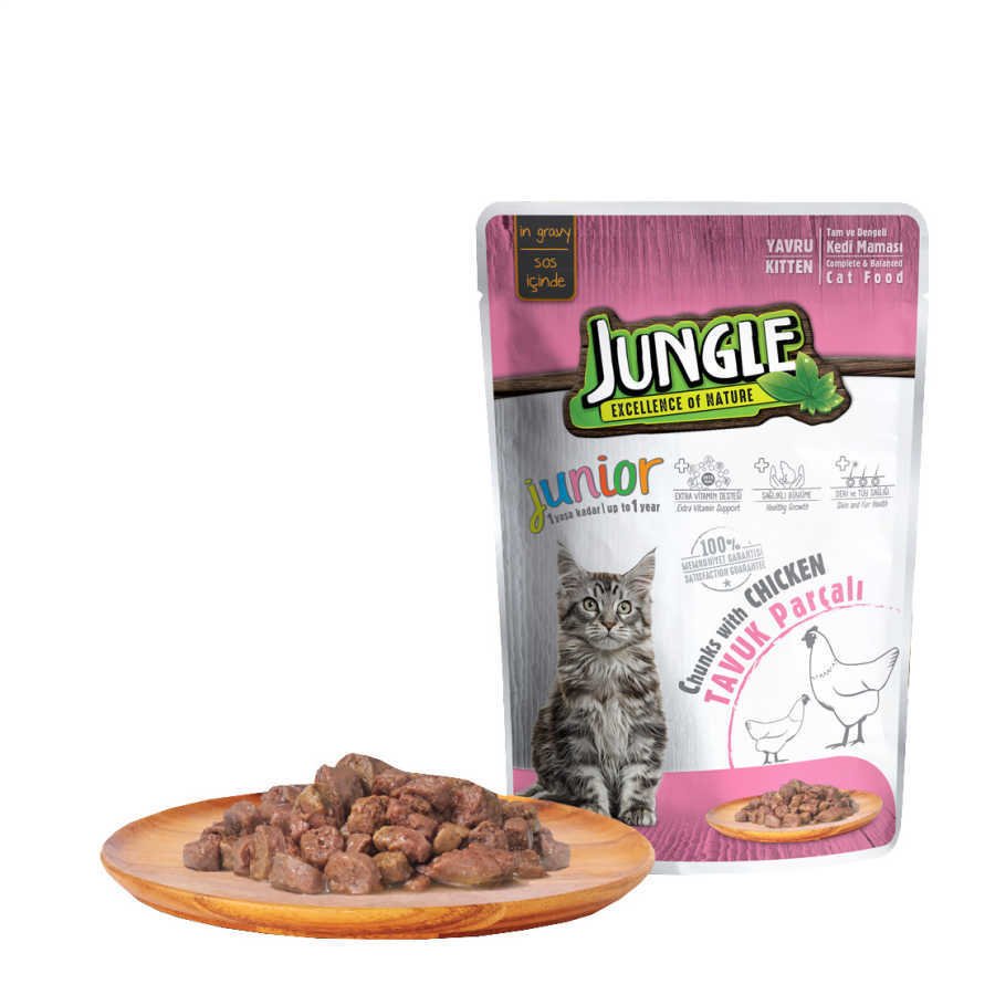 Jungle Pouch Yavru Kedi Tavuklu Soslu Yaş Mama Petza