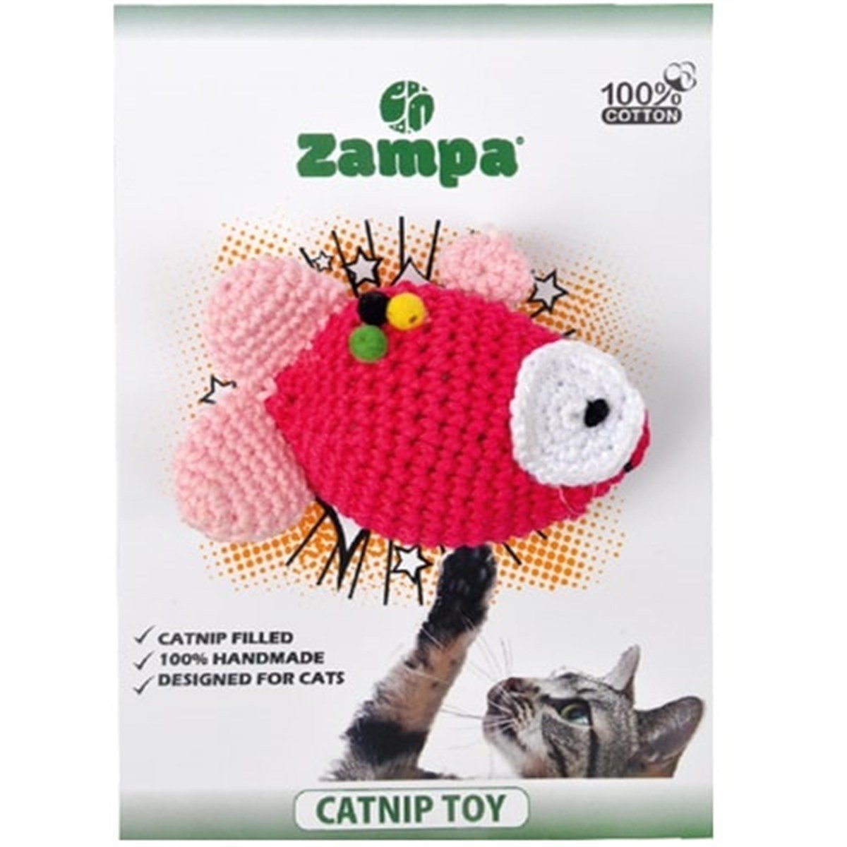 Zampa Catnipli El Yapımı Örgü Kedi Oyuncağı Balık Petza