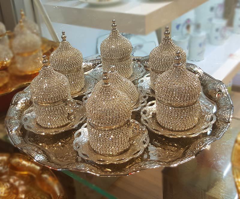 Beyaz Bakır Kahve Fincanı Lokumluk Seti